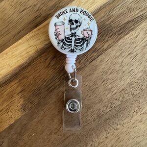 Skeleton Broke and Bougie Retractable Badge Reel ID Holder
